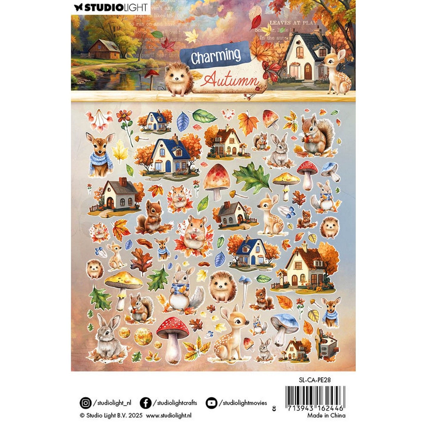 Studio light • charming autumn paper elements leaves, animals houses