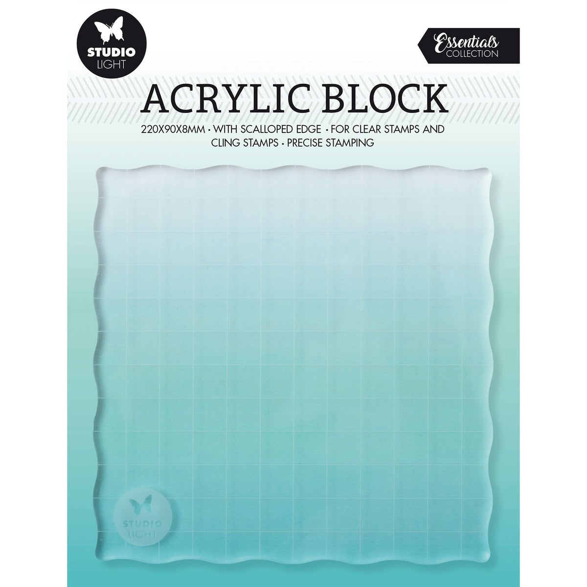 Studio light • essentials acryl stempelblok voor clear and cling stempels met rooster 12x12x0,8cm nr.04