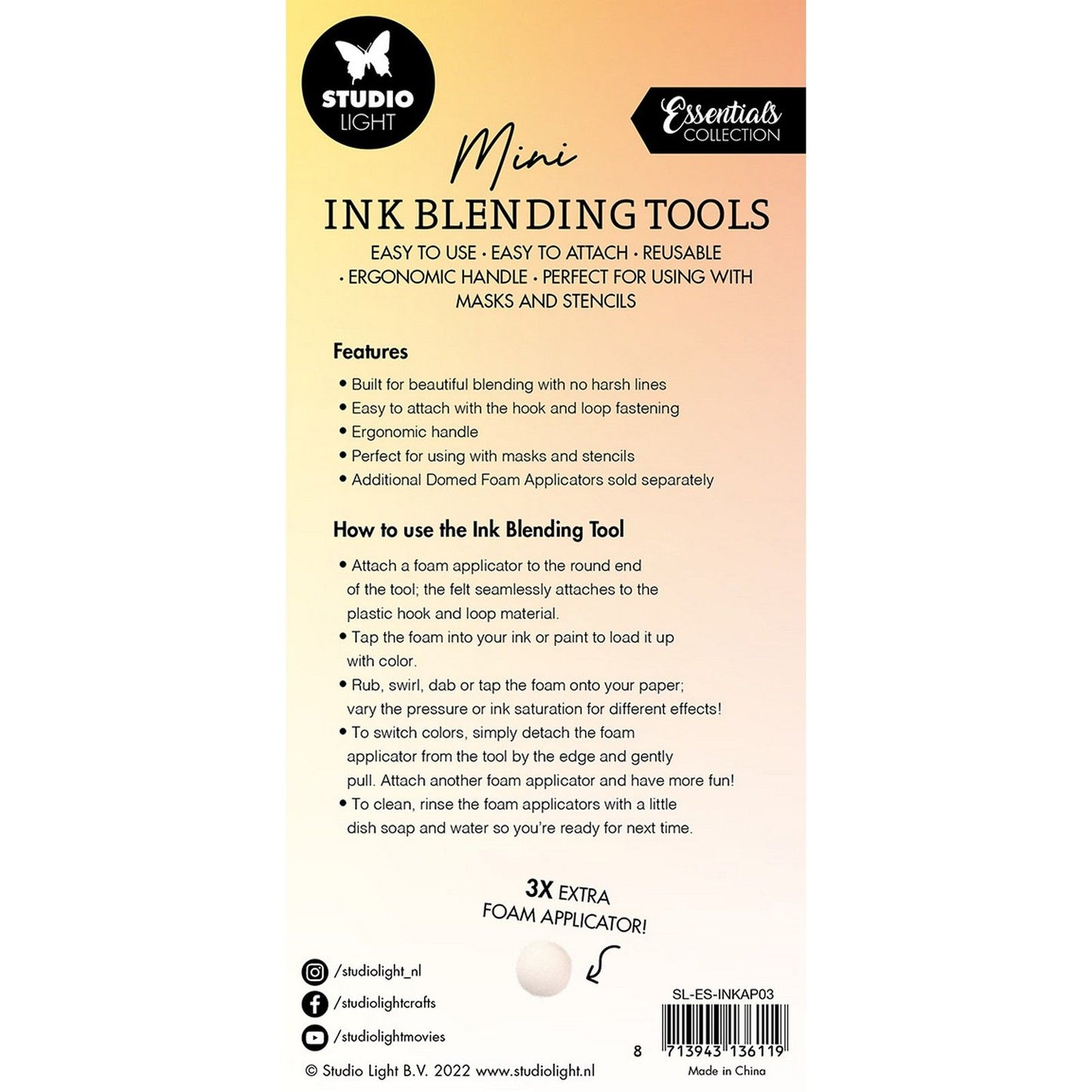 Studio light • essentials ink blending tools + replacement foam pads 20mm 6stuks