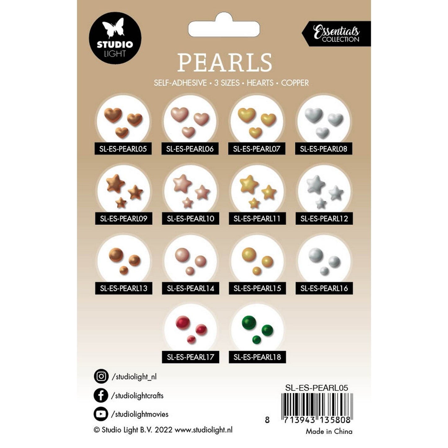 Studio light • essentials self-adhesive pearls copper hearts