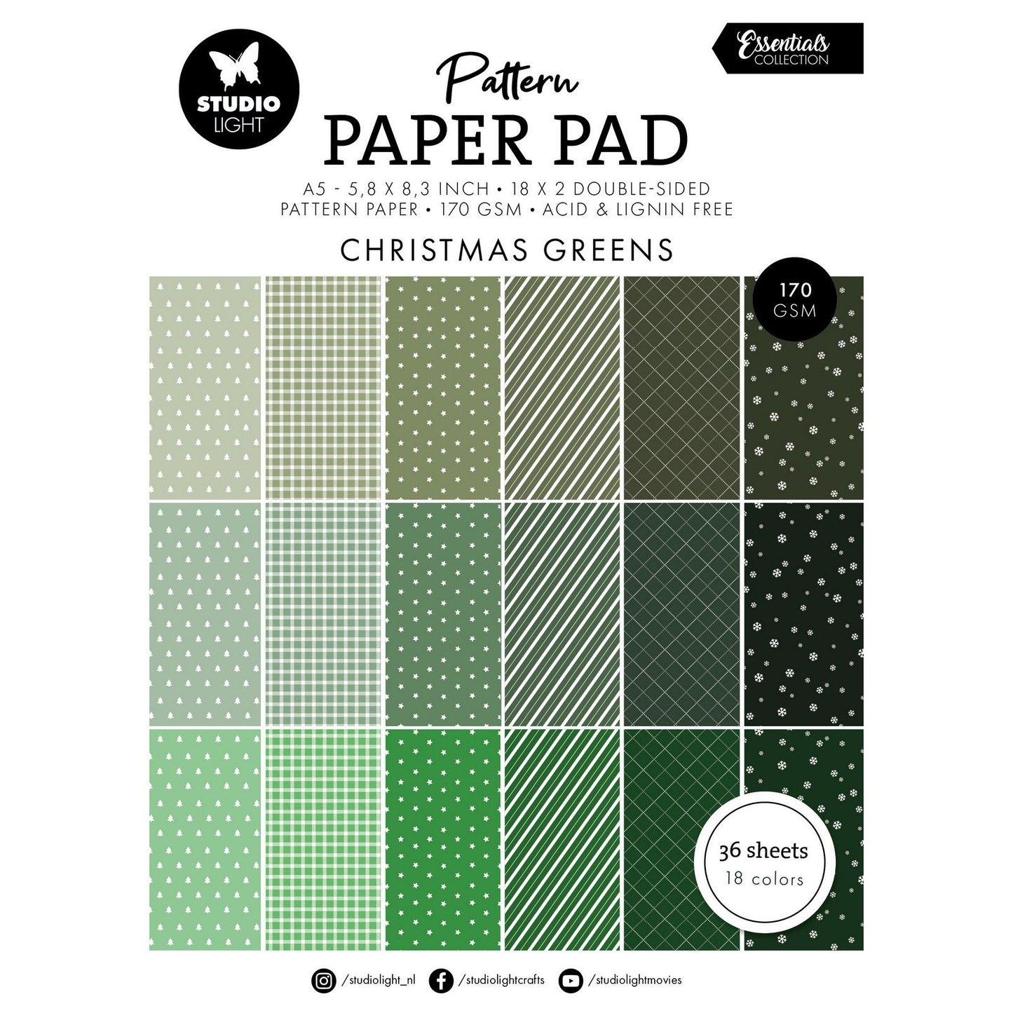 Studio light • essentials pattern paper pad christmas greens