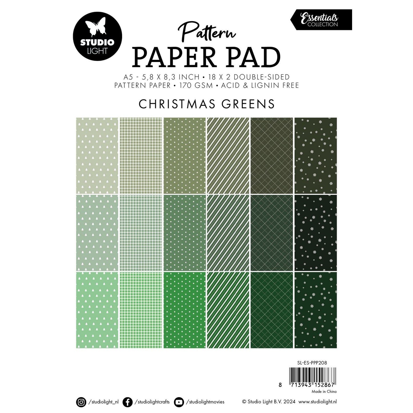 Studio light • essentials pattern paper pad christmas greens