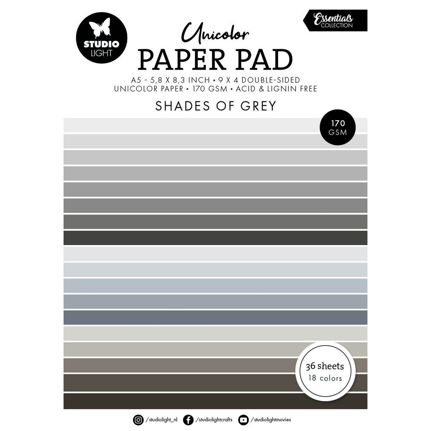 Studio light • essentials unicolor paper pad shades of grey