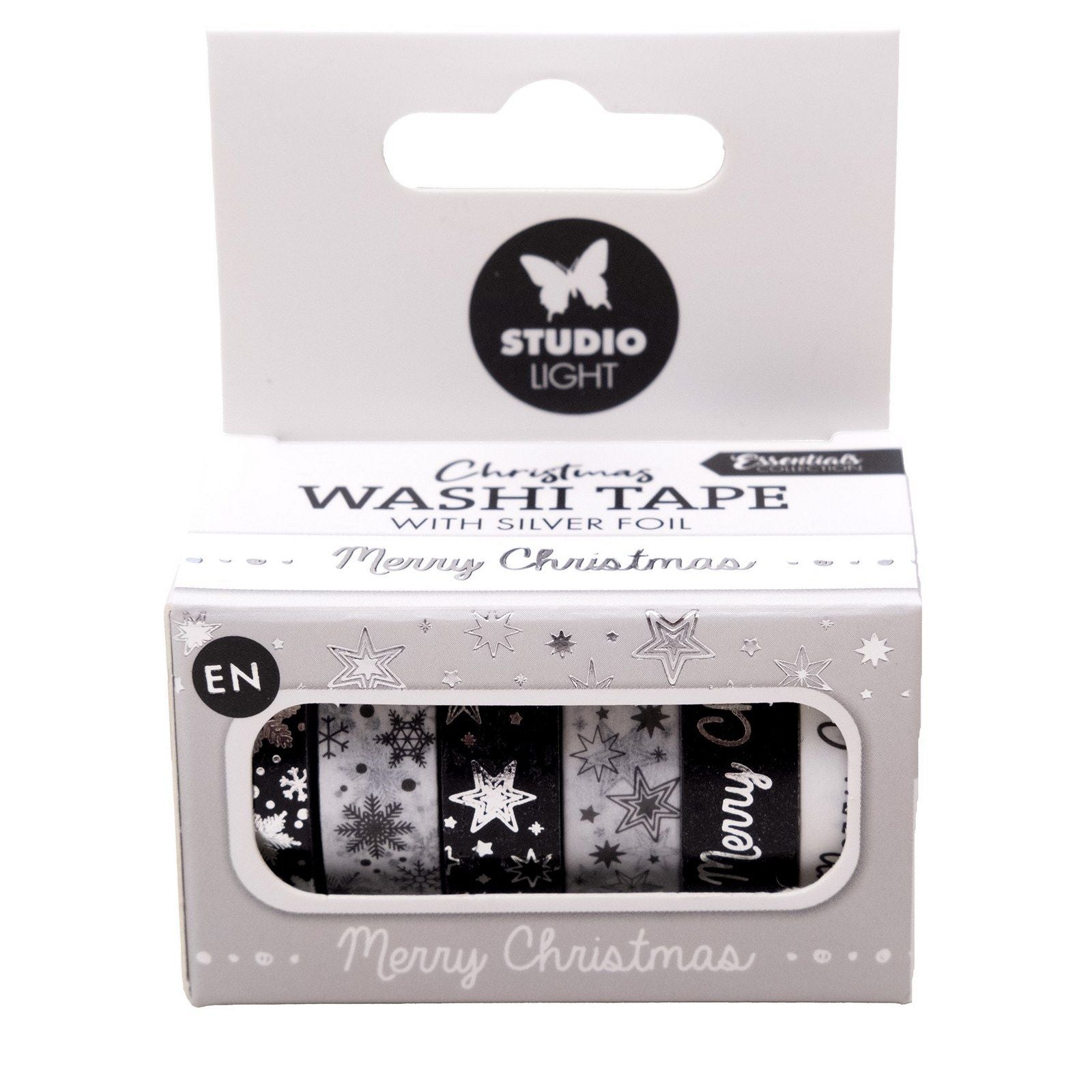 Studio light • essentials washi tape black white english silver