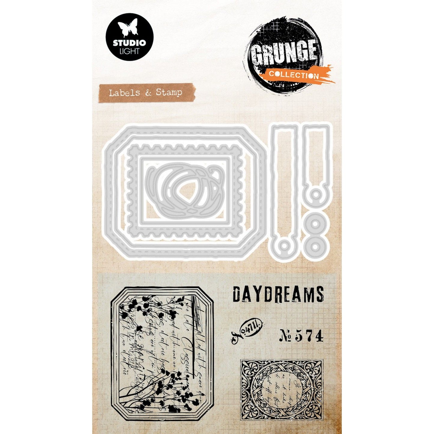 Studio light • grunge collection stamp cutting dies label stamp