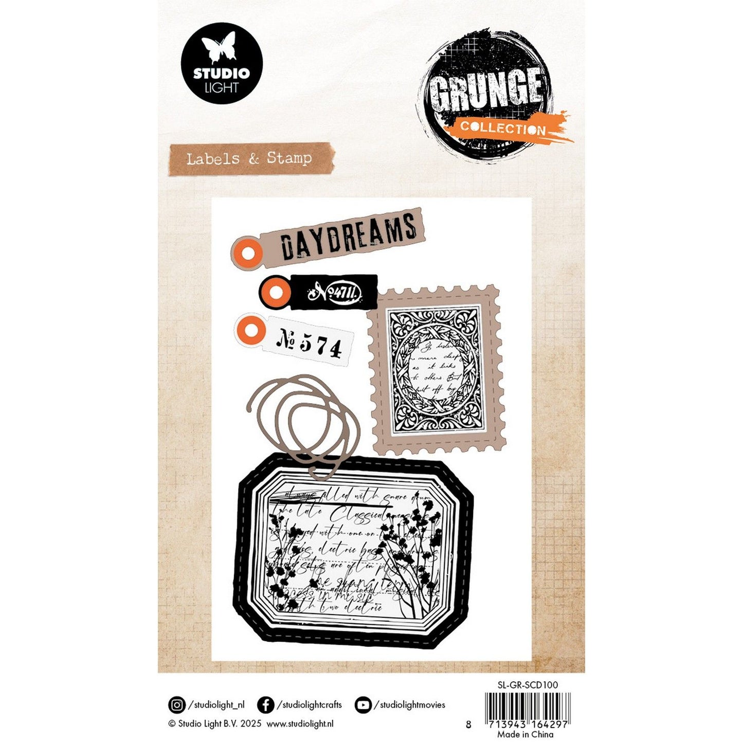 Studio light • grunge collection stamp cutting dies label stamp