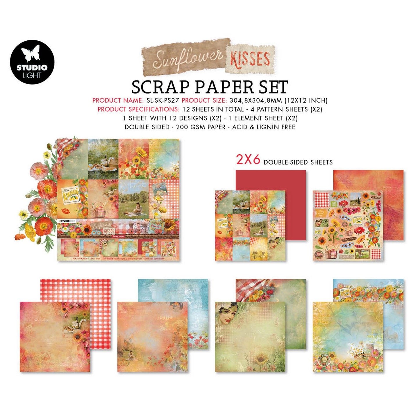 Studio light • sunflower kisses paper set backgrounds elements