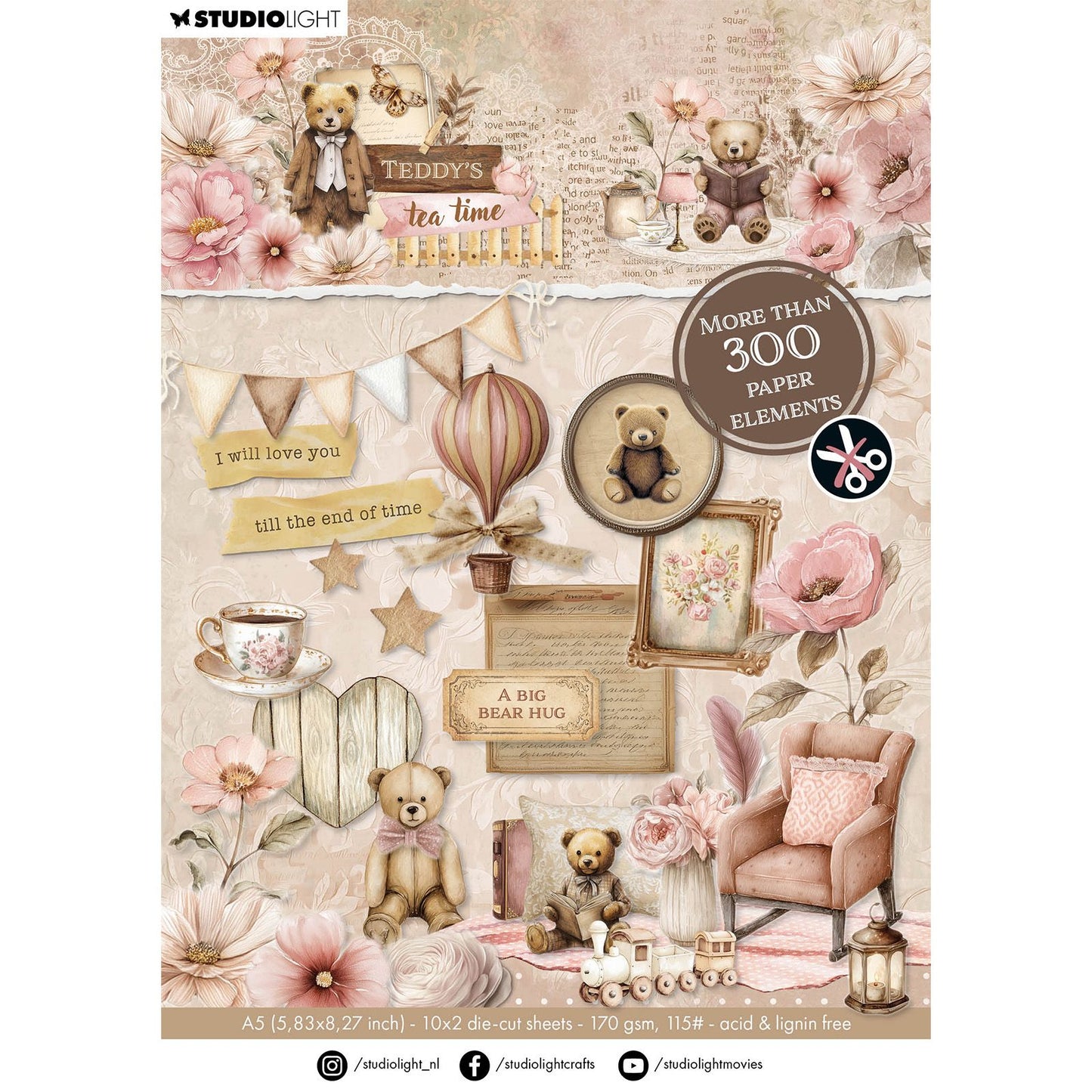 Studio light • teddy's tea time die-cut paper pad more than 300 elements