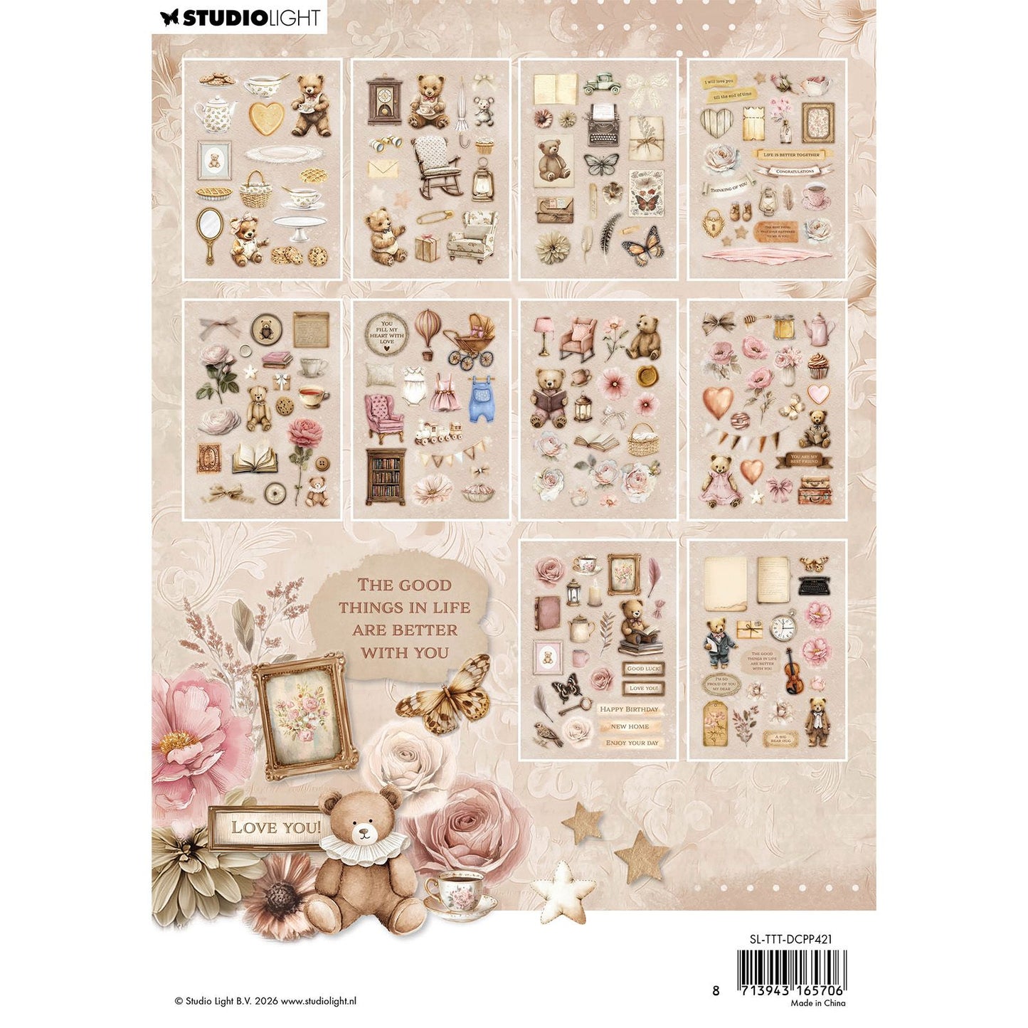 Studio light • teddy's tea time die-cut paper pad more than 300 elements