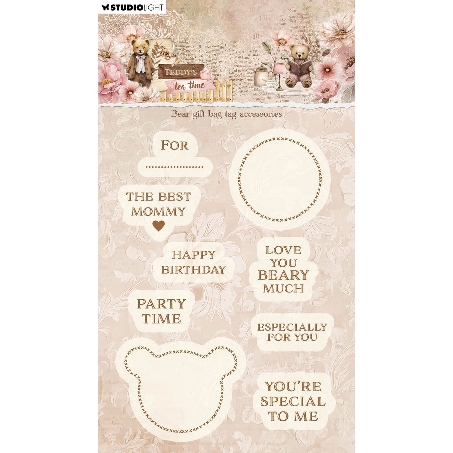 Studio light • teddy's tea time clear stamp bear gift bag tag accesories