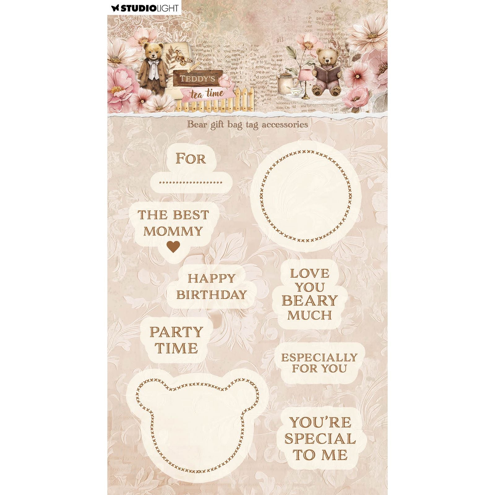 Studio light • teddy's tea time clear stamp bear gift bag tag accesories