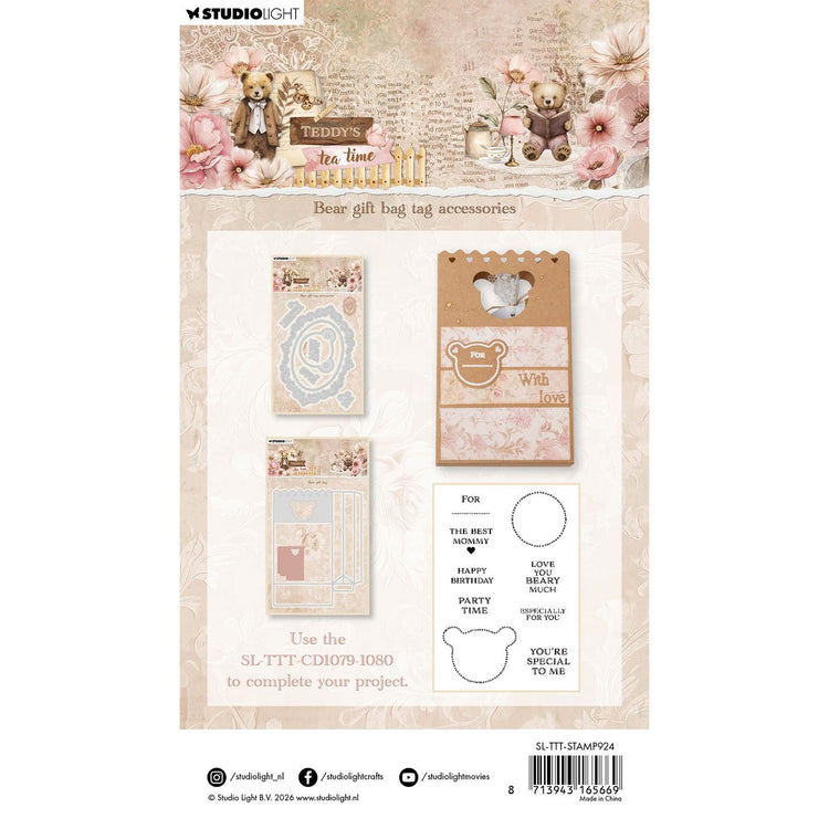 Studio light • teddy's tea time clear stamp bear gift bag tag accesories
