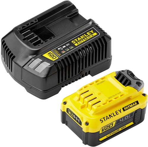 Stanley fatmax v20 18v startkit oplader (geel zwart, oplader (2a) en accu (4.0ah) inbegrepen)