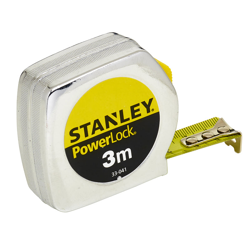 Stanley rolbandmaat powerlock classic meetlint (chroom, 3 meter, breedte 12,7mm)