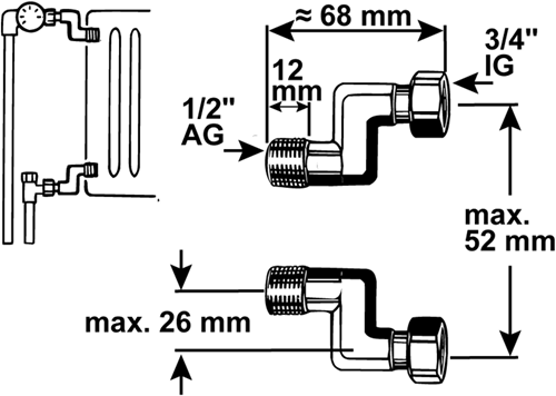 Cornat s-aansluiting voor radiator 1 2x3 4 - t591517