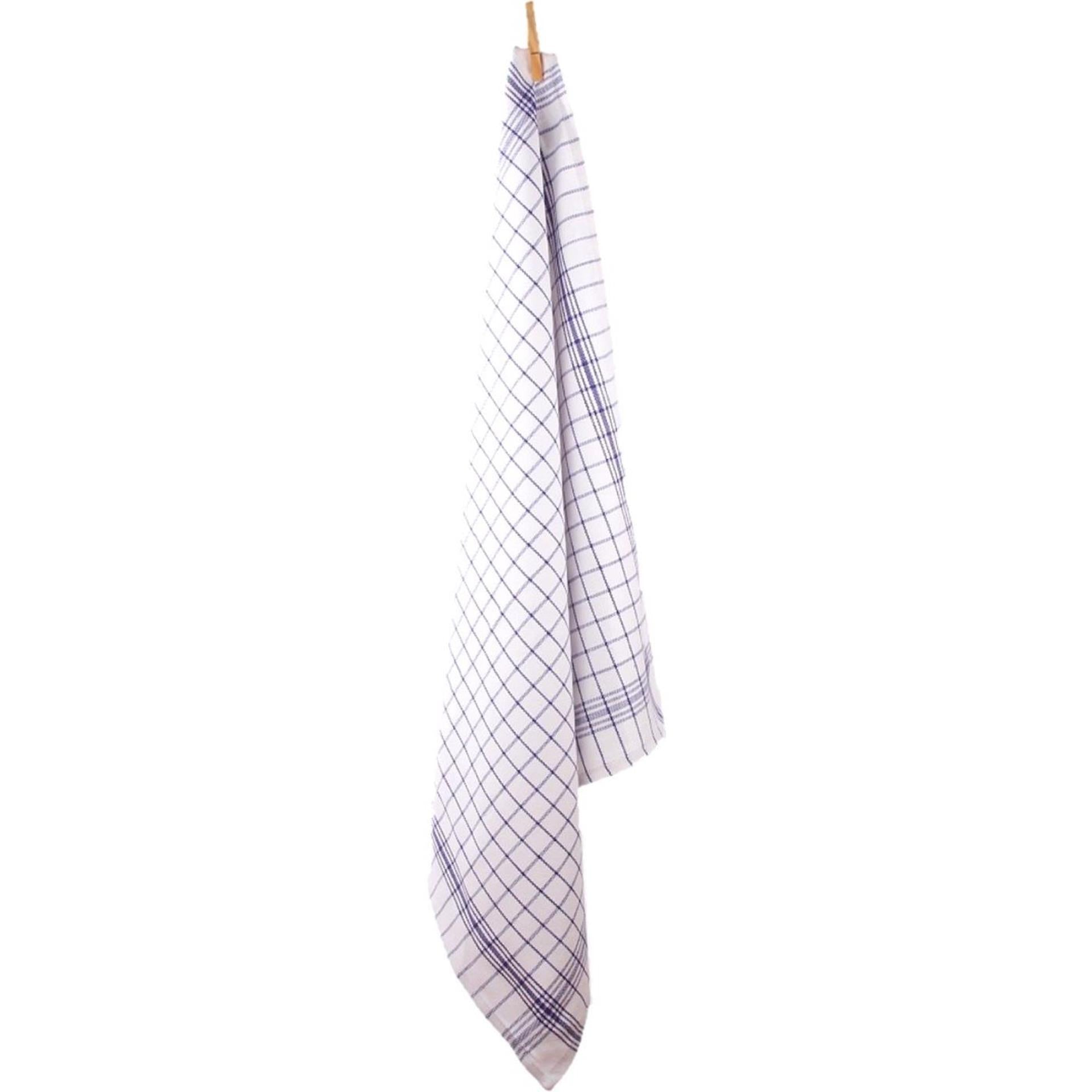 Theedoek ruit blauw 70x70cm pak a 12