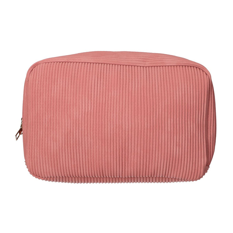 Traveller toilettas rib stof waterdicht roze 28x17cm