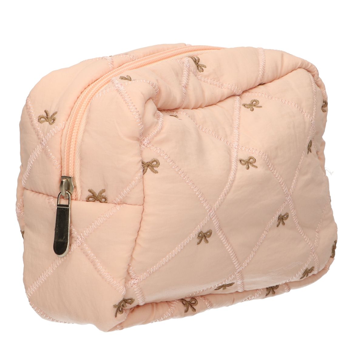 Traveller beautybag strikjes zalm 22cm x 15cm