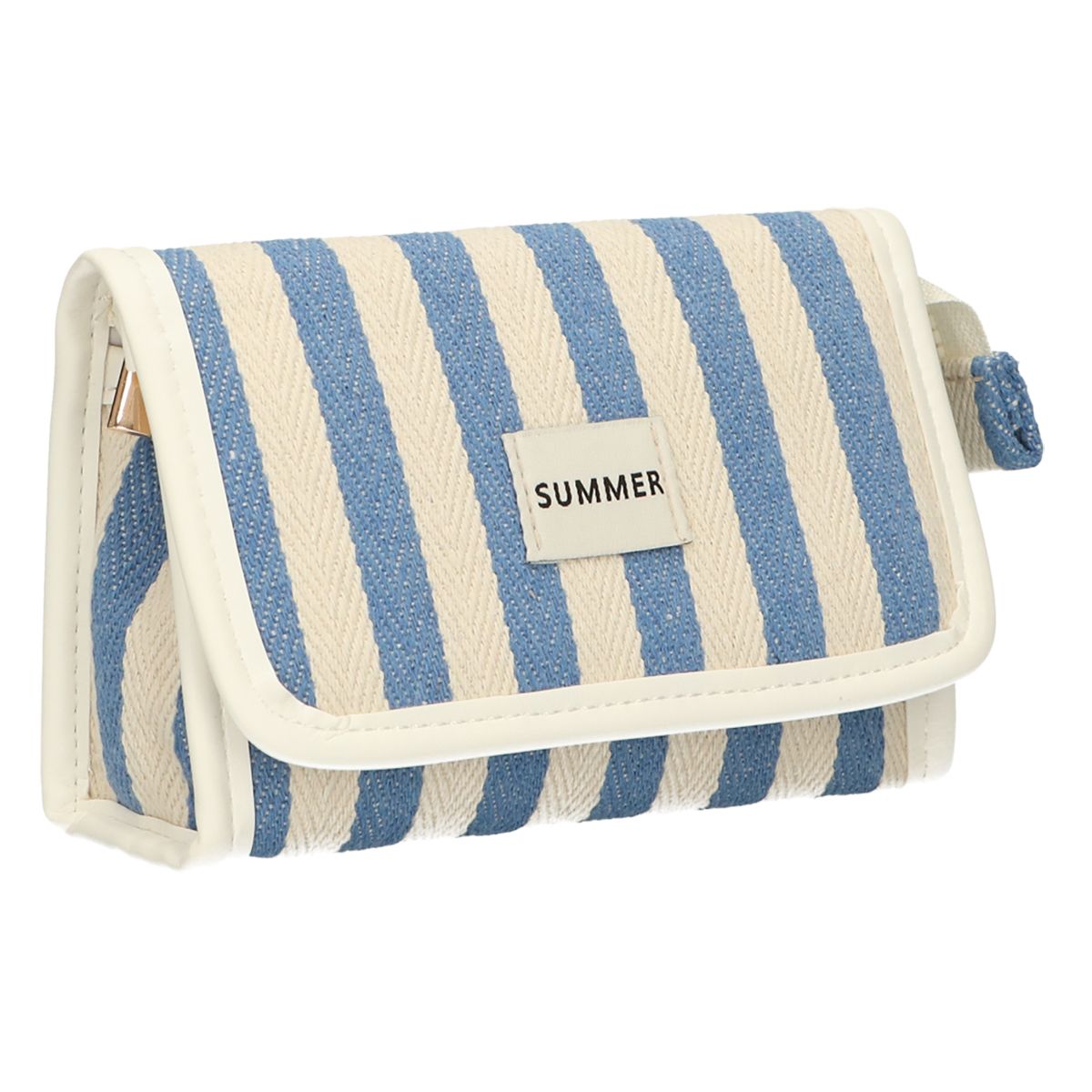 Traveller spiegeltas summer blauw gestreept 17cm x 11cm