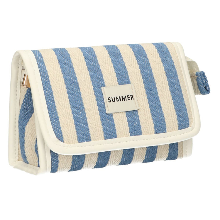 Traveller spiegeltas summer blauw gestreept 17cm x 11cm