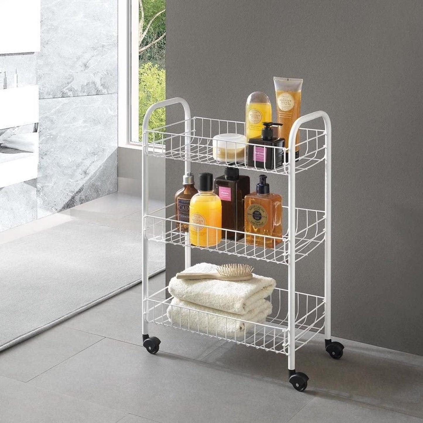 Metaltex - siena keukentrolley - opbergtrolley - serveerwagen - 3 manden - op wielen - opbergkar - wit - 41x23x63 cm