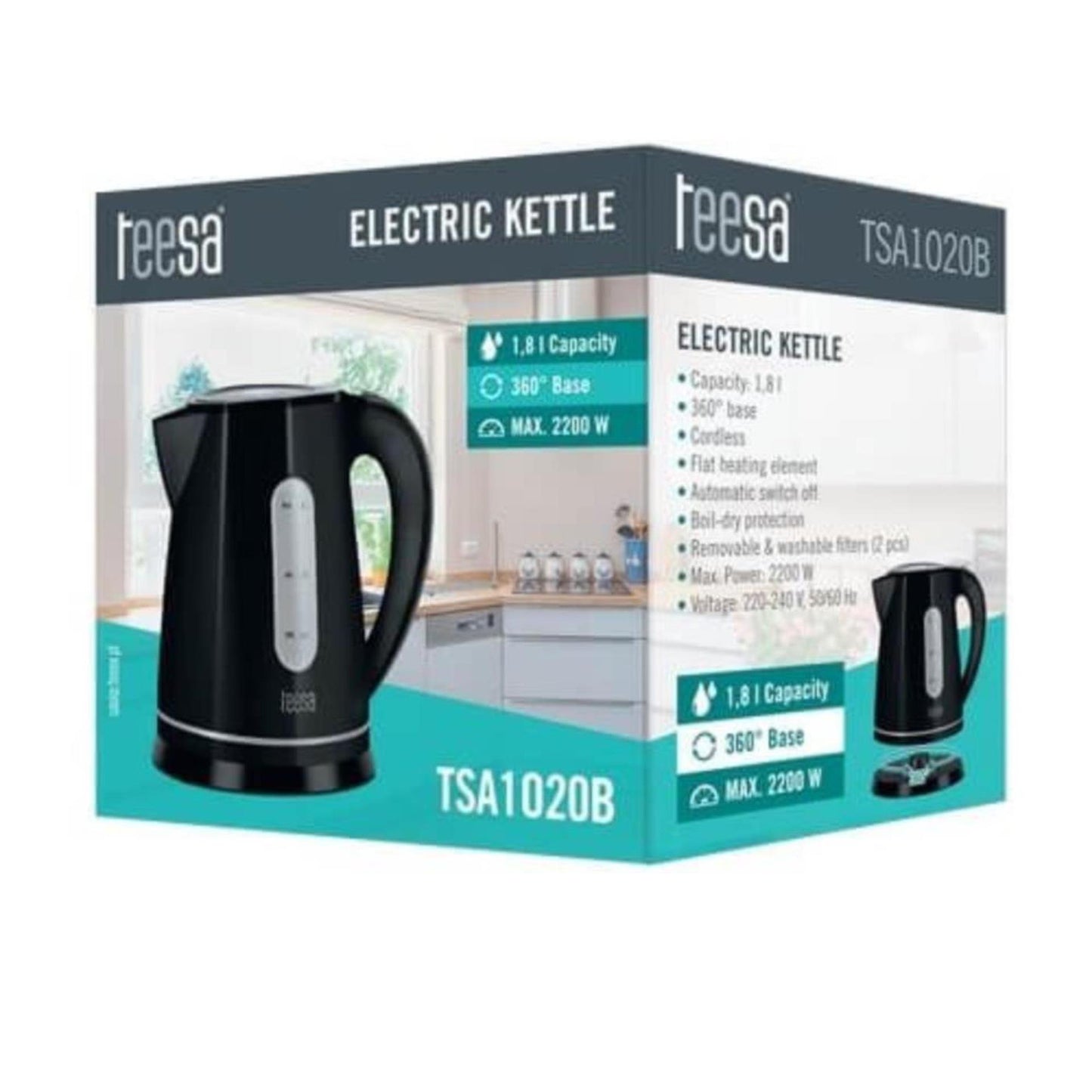 Teesa waterkoker draad- en geruisloos 1,8l zwart