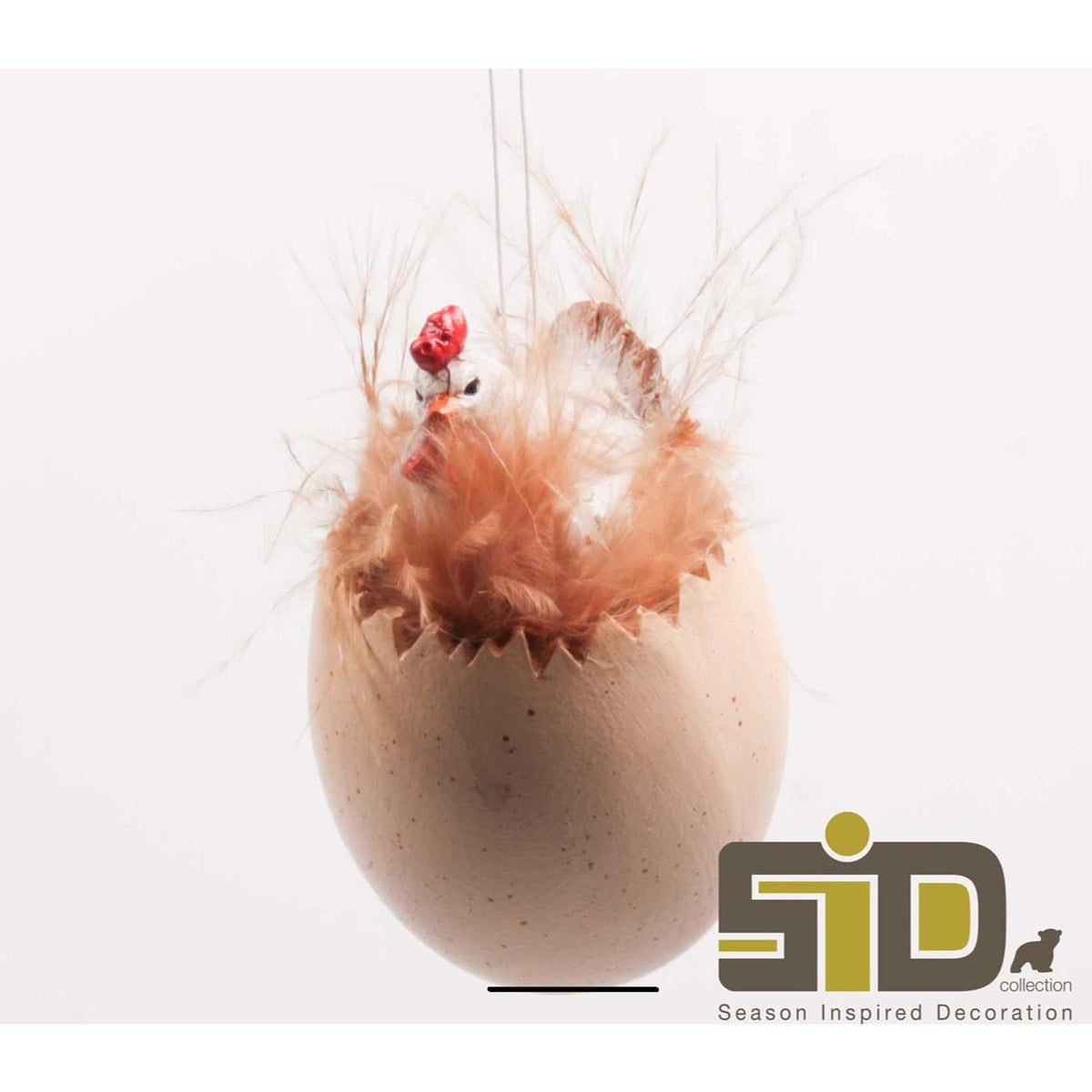 Season inspired decoration kip op ei hangend wit 4,5x4,5x7,5cm