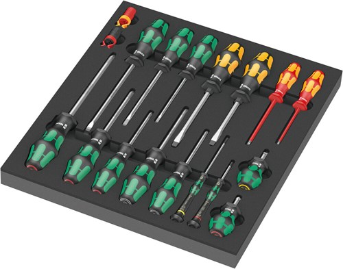 Wera 9710 schuimrubberen inzetstuk met schroevendraaiers set 1, 18-delig - 05150101001