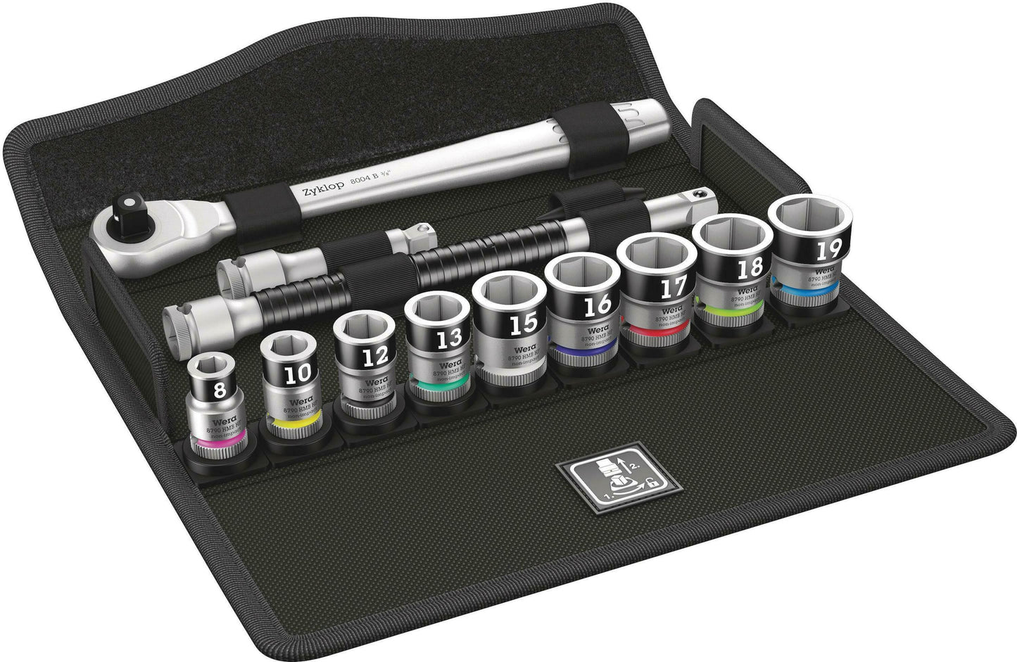 Wera 8100 sb hf 1 zyklop metal-ratelset, omschakelpal, 3 8 -aandrijving, met vasthoudfunctie, metrisch, 13-delig - 1 stuk(s) - 05003785001
