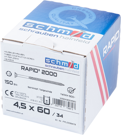 Schmid schrauben rapid2000 tx-schroef 4,5x60 150 vz - wskk8004560
