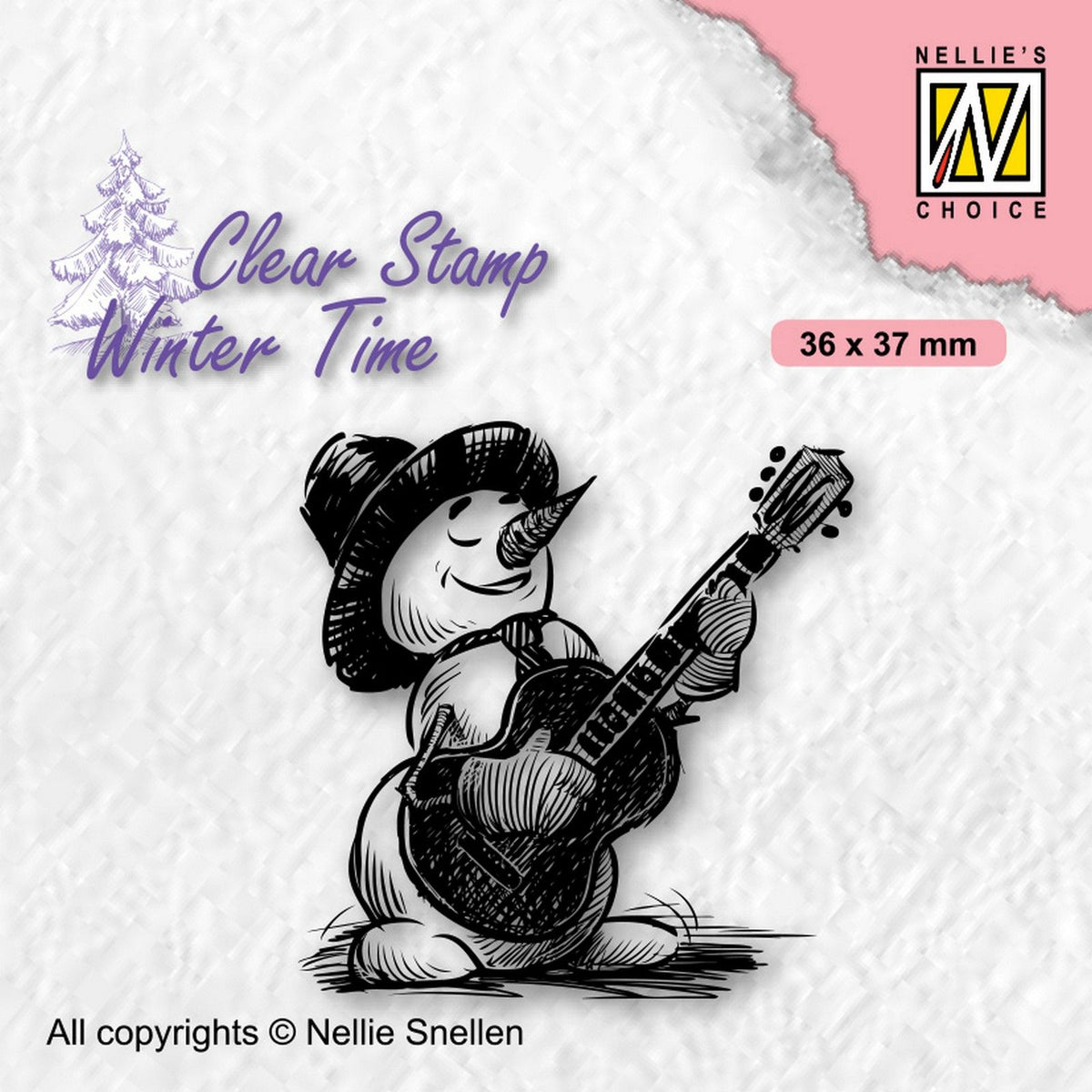 Nellie's choice • winter time clear stempels shy snowman with guitar