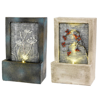 Lumineo led poly fontein met bloem 9.5x15x23cm