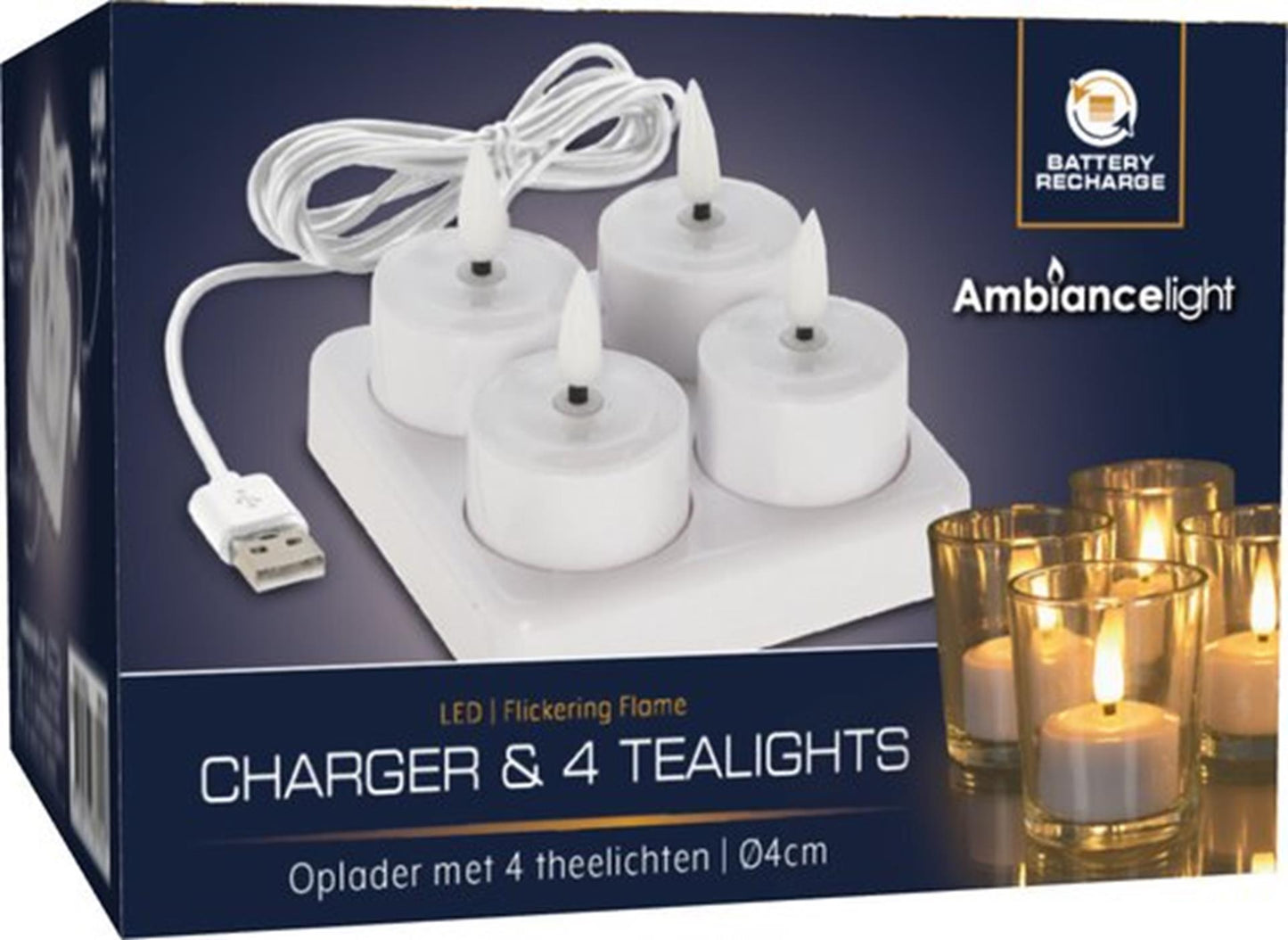 Home styling theelichten oplader met 4 led voor usb