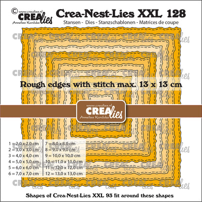 Crealies • crea-nest-lies xxl snijmal vierkanten met ruwe randen en stiklijn