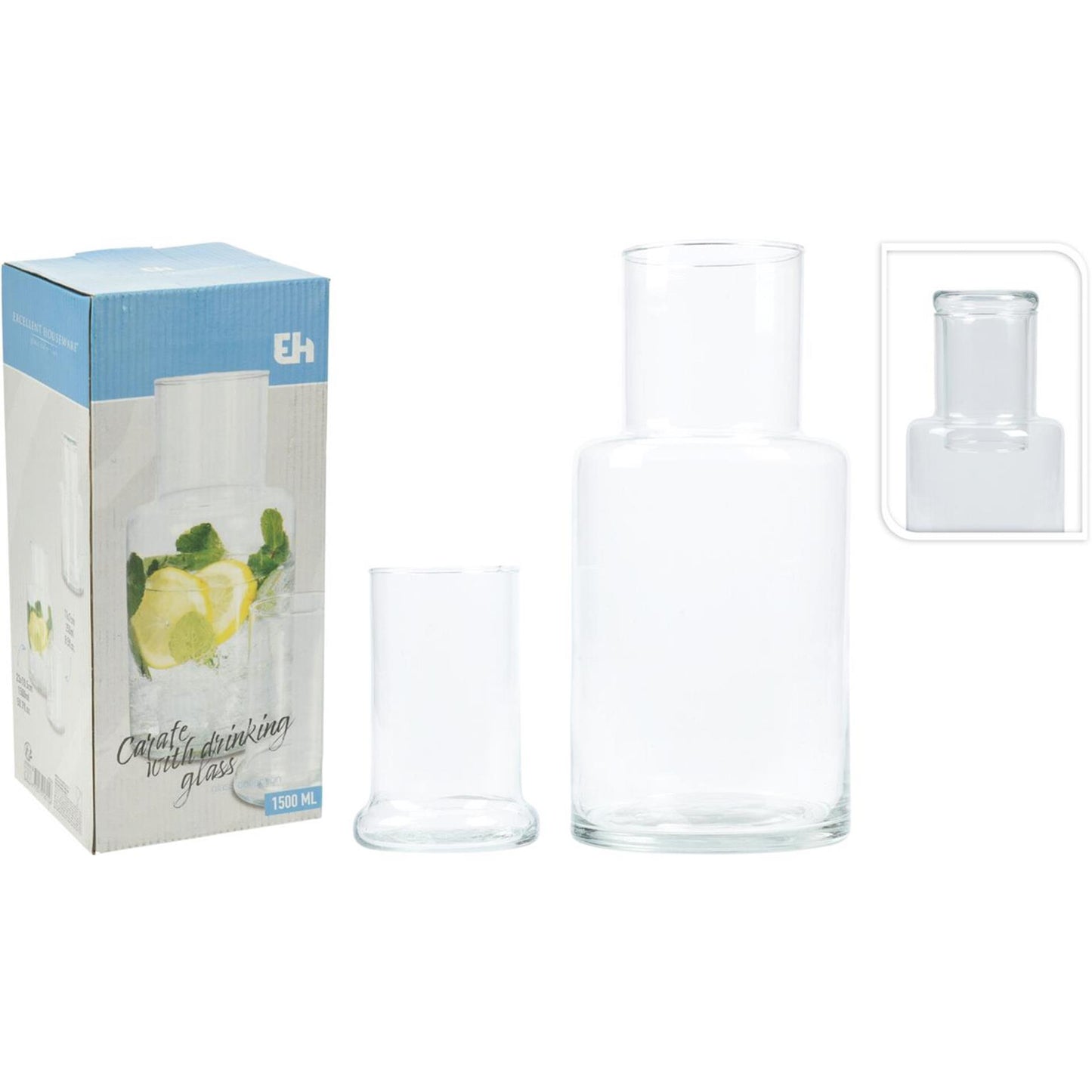 Excellent houseware waterkaraf met drinkglas 1500ml