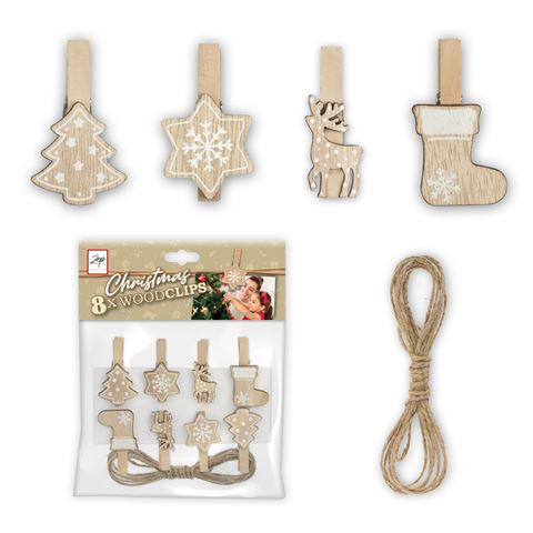 Zep Kerst Kit Wood Clips Brown LK39B 8 Stuks