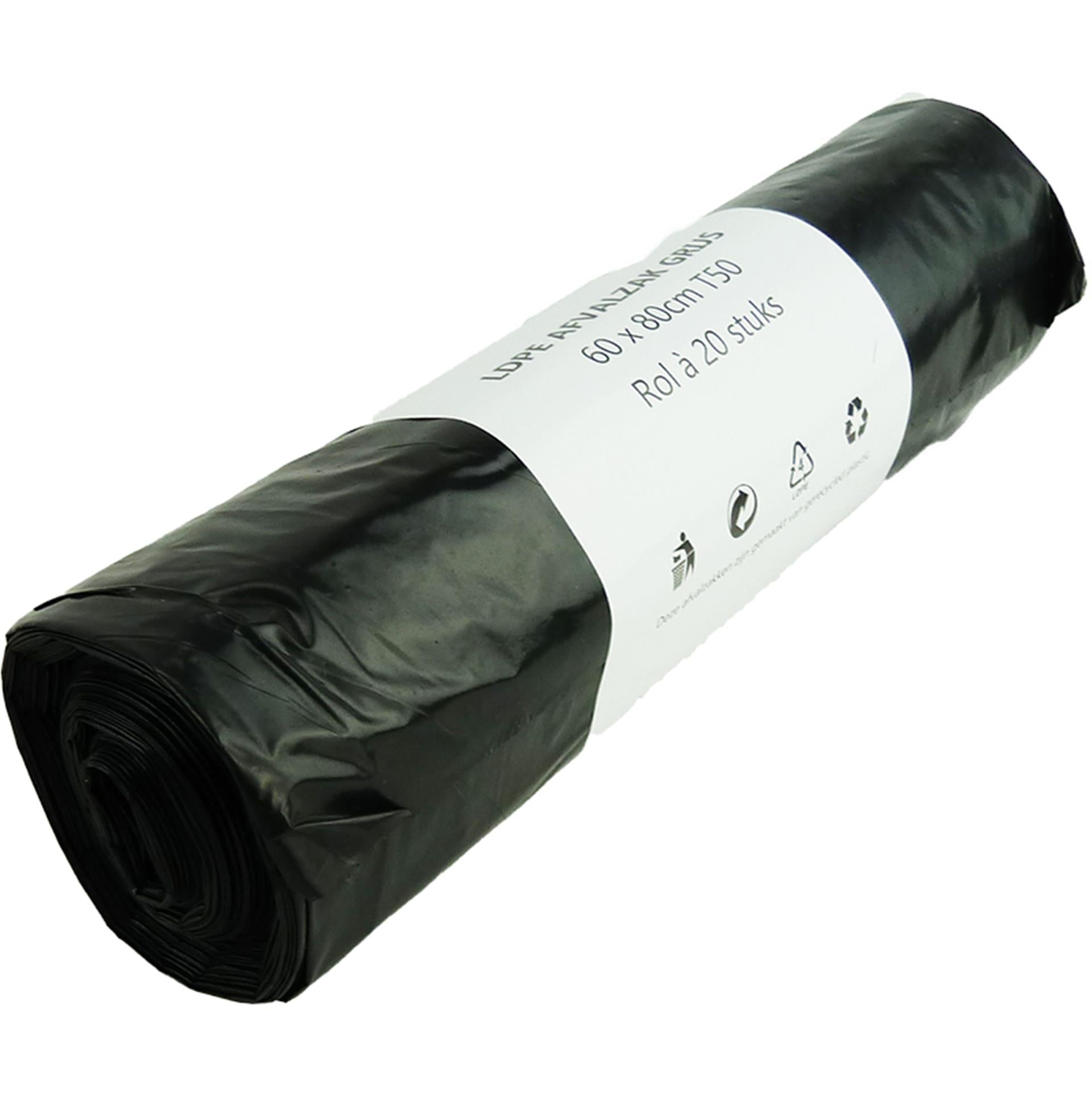 Afvalzak 60l grijs 20 stuks op rol