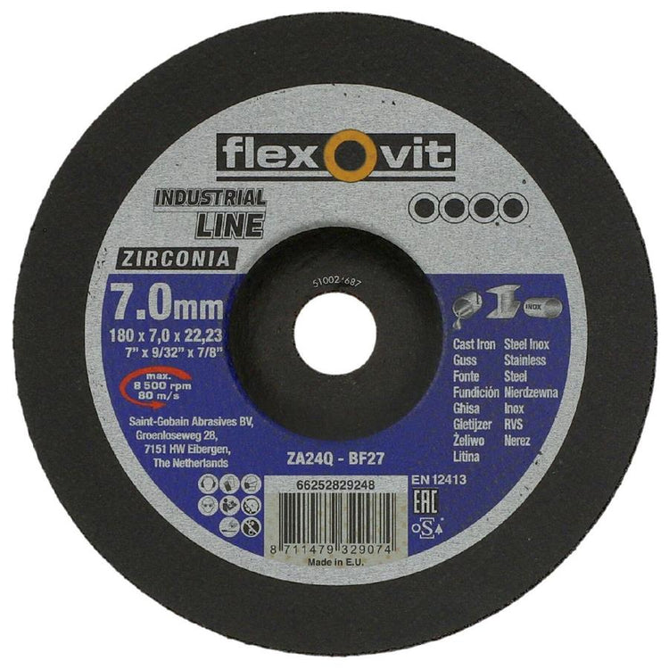 Flexovit abs zirconia 180x7x22.23 za24q t27 rvs | 10 stuks