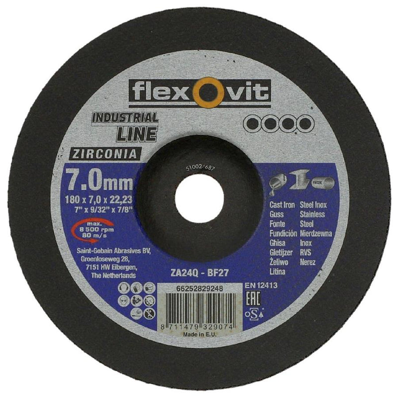 Flexovit abs zirconia 180x7x22.23 za24q t27 rvs | 10 stuks