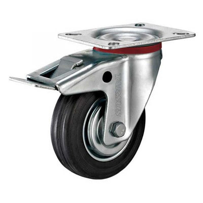 Tarsus zwenkwiel + rem 125 mm. zwart
