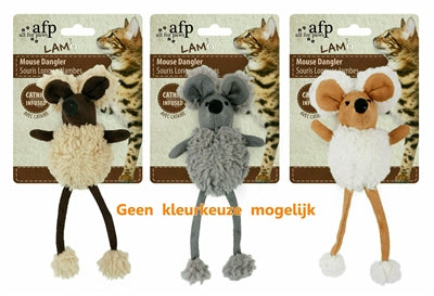 Afp Mouse dangler lamswol met catnip assorti