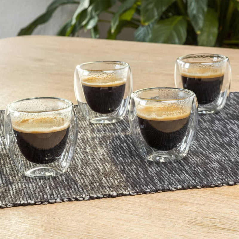 HI HI Espressokopjes dubbelwandig 4 st 80 ml transparant