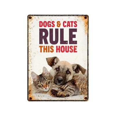 Plenty gifts Waakbord blik dogs cats rule this house