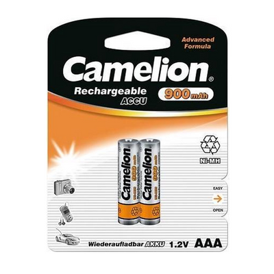 Camelion Oplaadbare AAA batterijen, NimH 900maH. 2 stuks (hangverpakking)