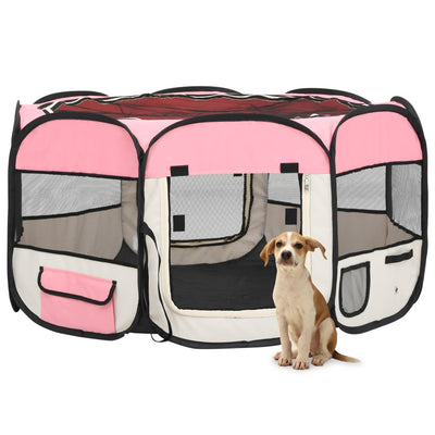 VidaXL Hondenren inklapbaar met draagtas 125x125x61 cm roze