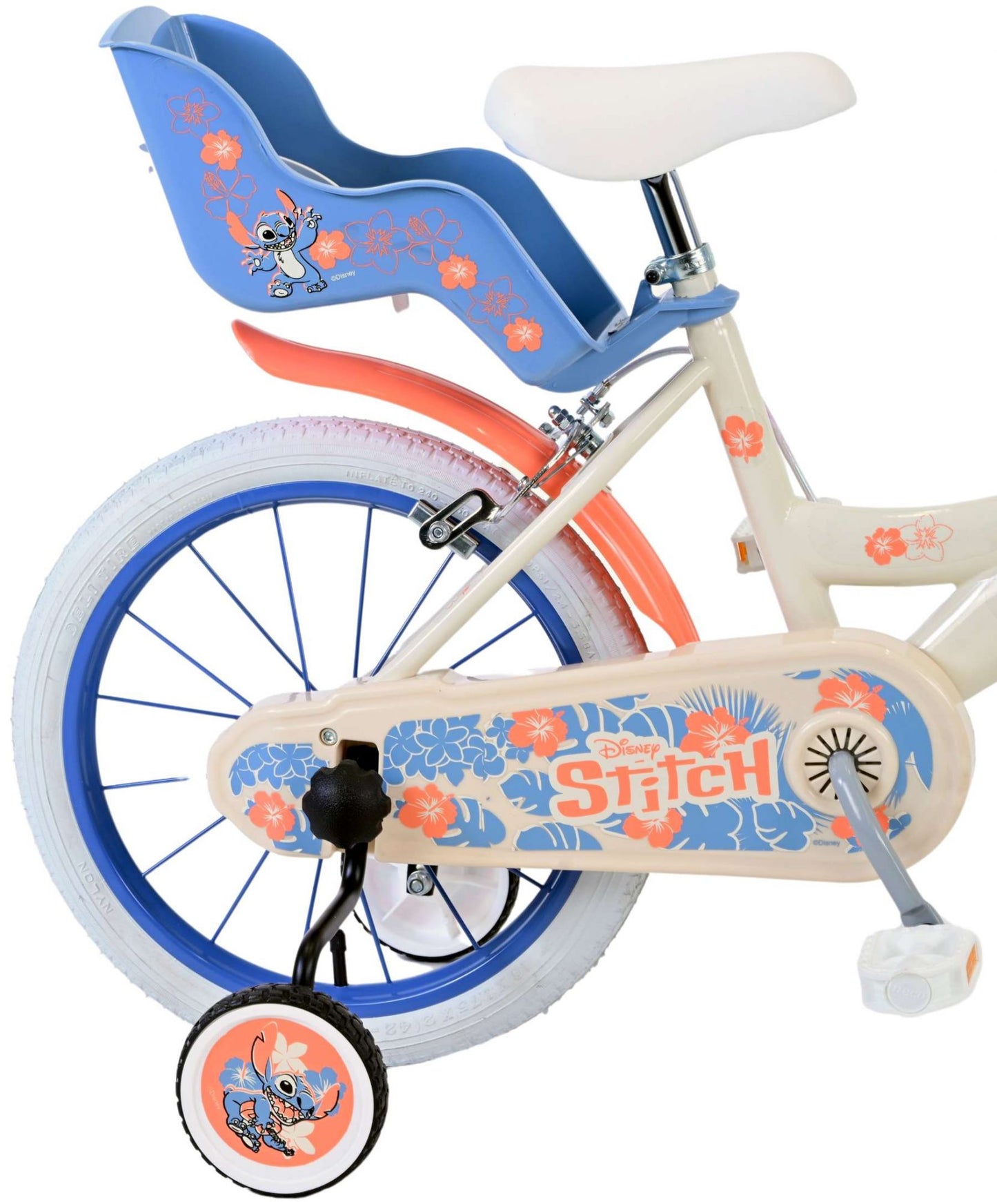 Stitch Stitch Kinderfiets Meisjes 16 inch Creme Koraal Blauw Twee handremmen