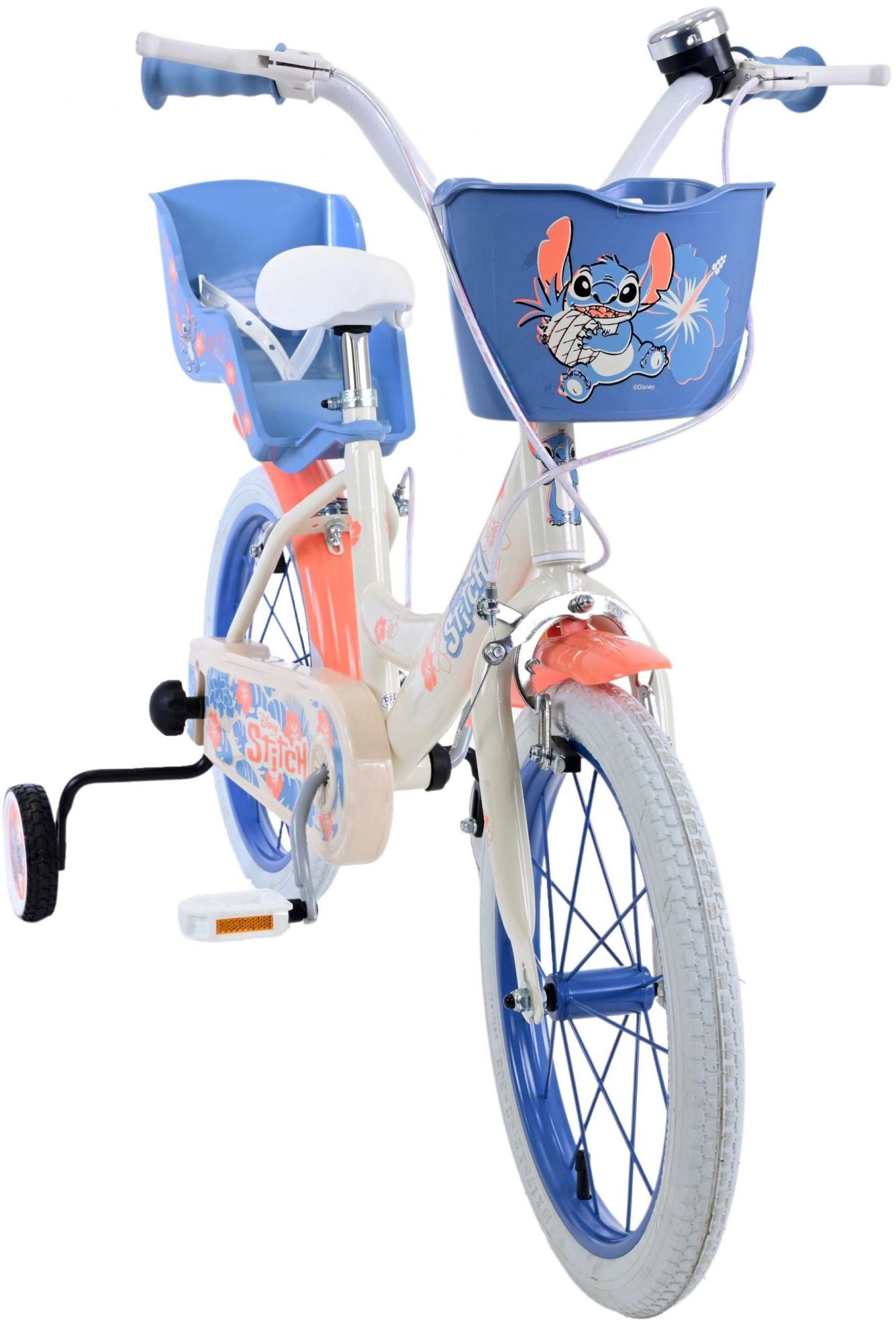 Stitch Stitch Kinderfiets Meisjes 16 inch Creme Koraal Blauw Twee handremmen
