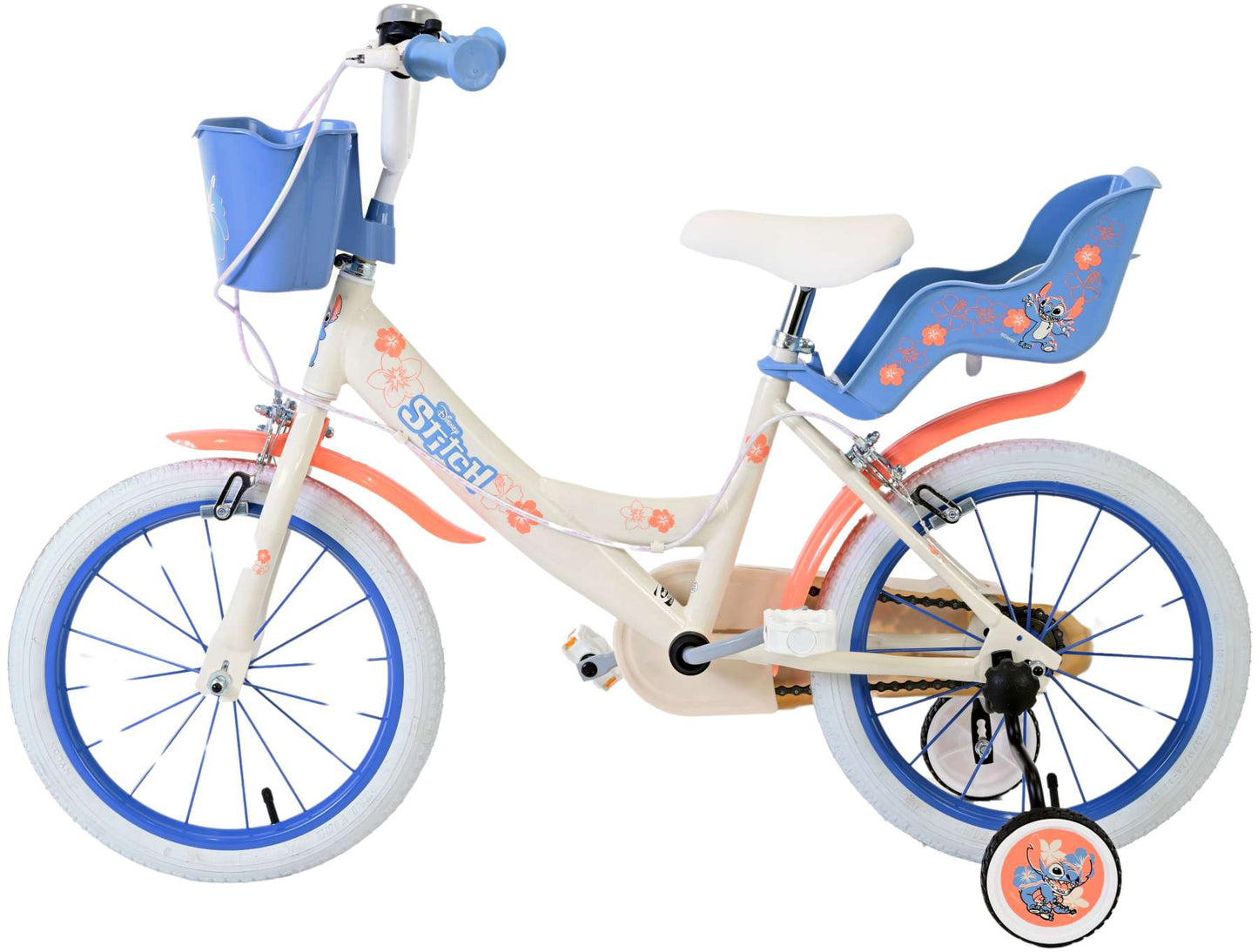 Stitch Stitch Kinderfiets Meisjes 16 inch Creme Koraal Blauw Twee handremmen