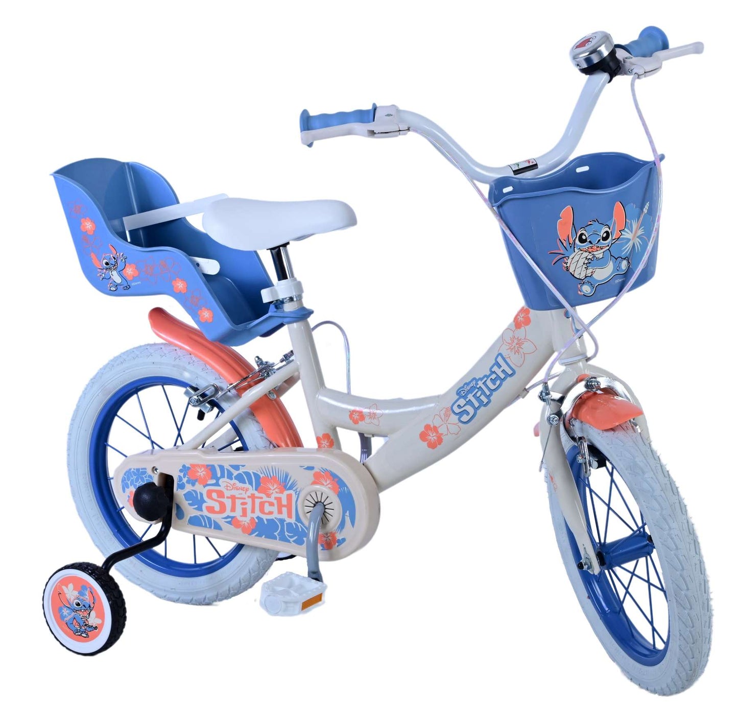 Stitch Stitch Kinderfiets Meisjes 14 inch Creme Koraal Blauw Twee handremmen