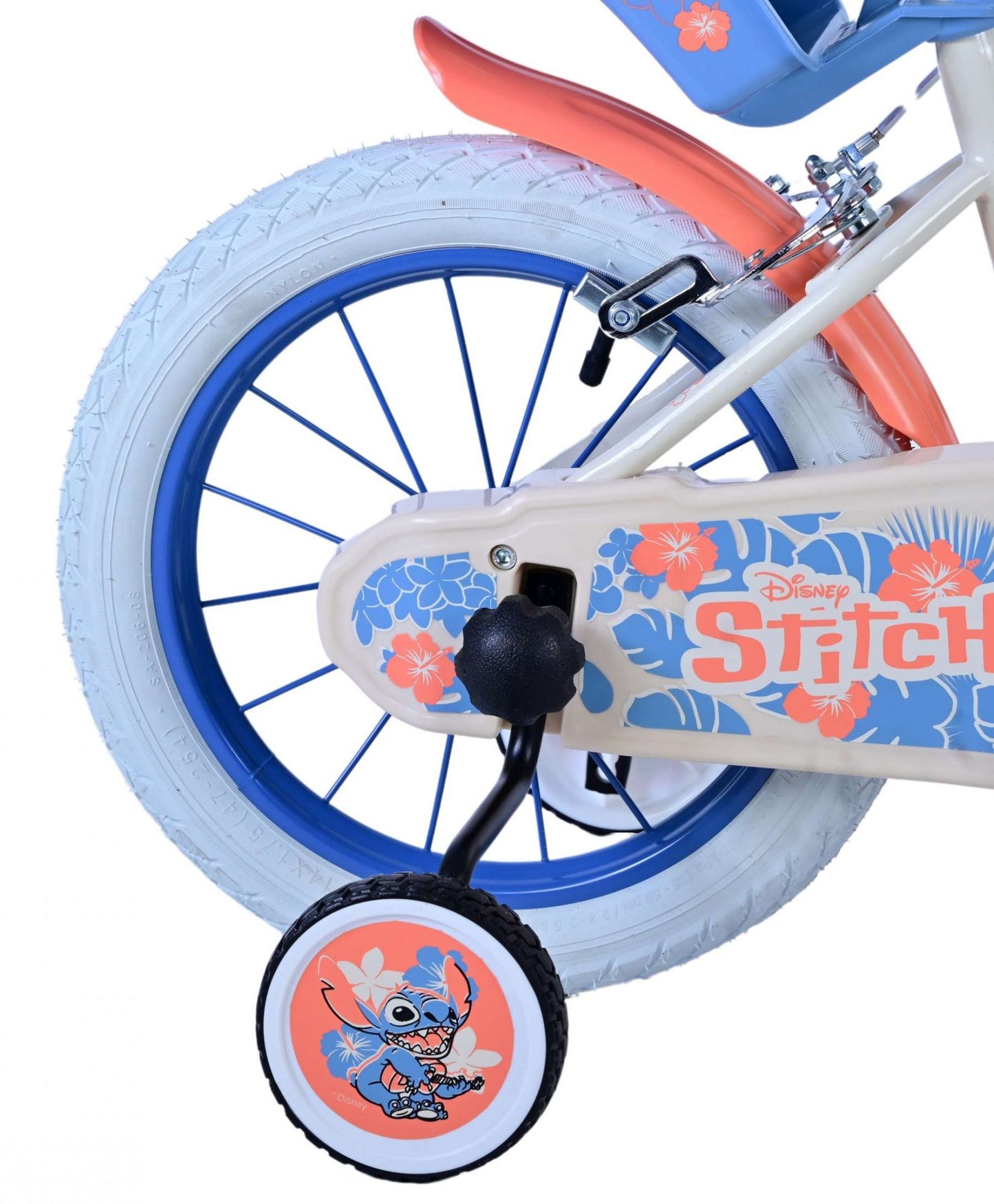 Stitch Stitch Kinderfiets Meisjes 14 inch Creme Koraal Blauw Twee handremmen